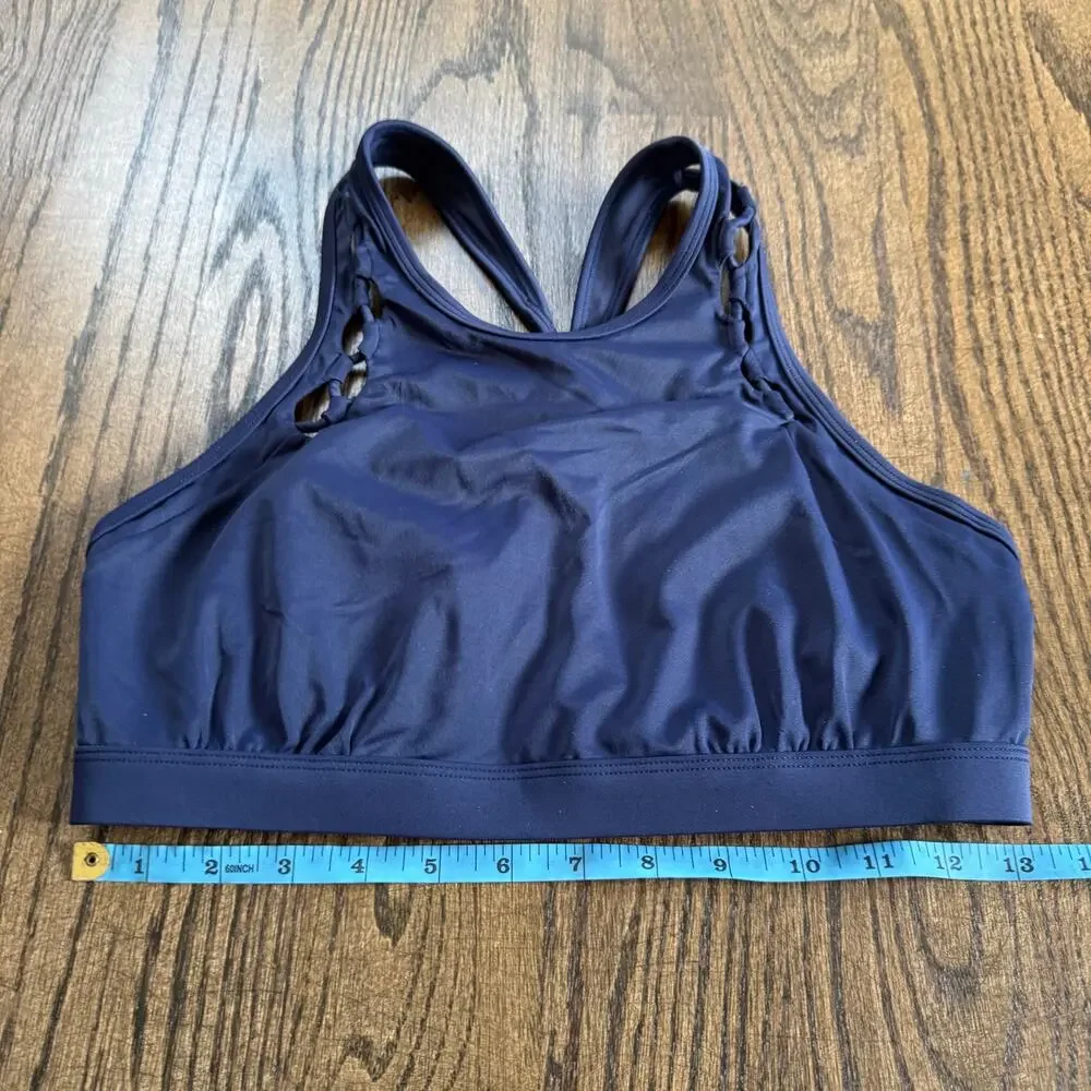 Athleta Women’s Navy Blue High Neck Halter Bikini Swim Top Size 34D/DD Small